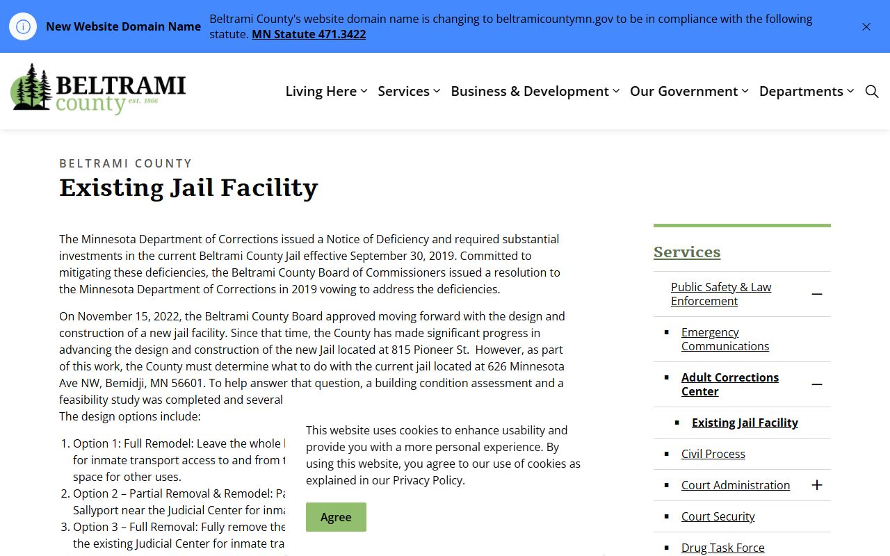 Beltrami County existing jail and new jail project webpage